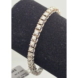 Sterling Silver JS925 1 CTW Diamond Tennis Bracelet 7.5" 14g Illusion Set Tested